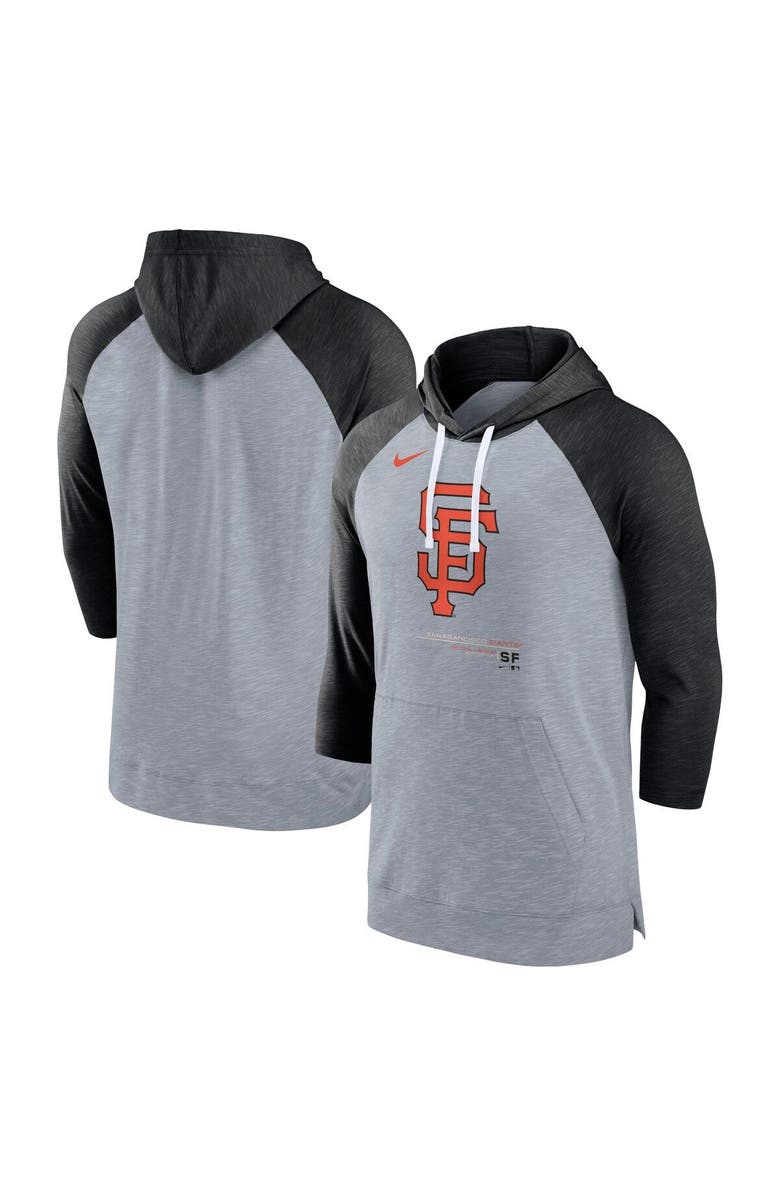 Nike Men's Nike Heather Gray/Heather Black San Francisco Giants Baseball Raglan 3/4-Sleeve Pullover Hoodie, Main, color, Heather Gray