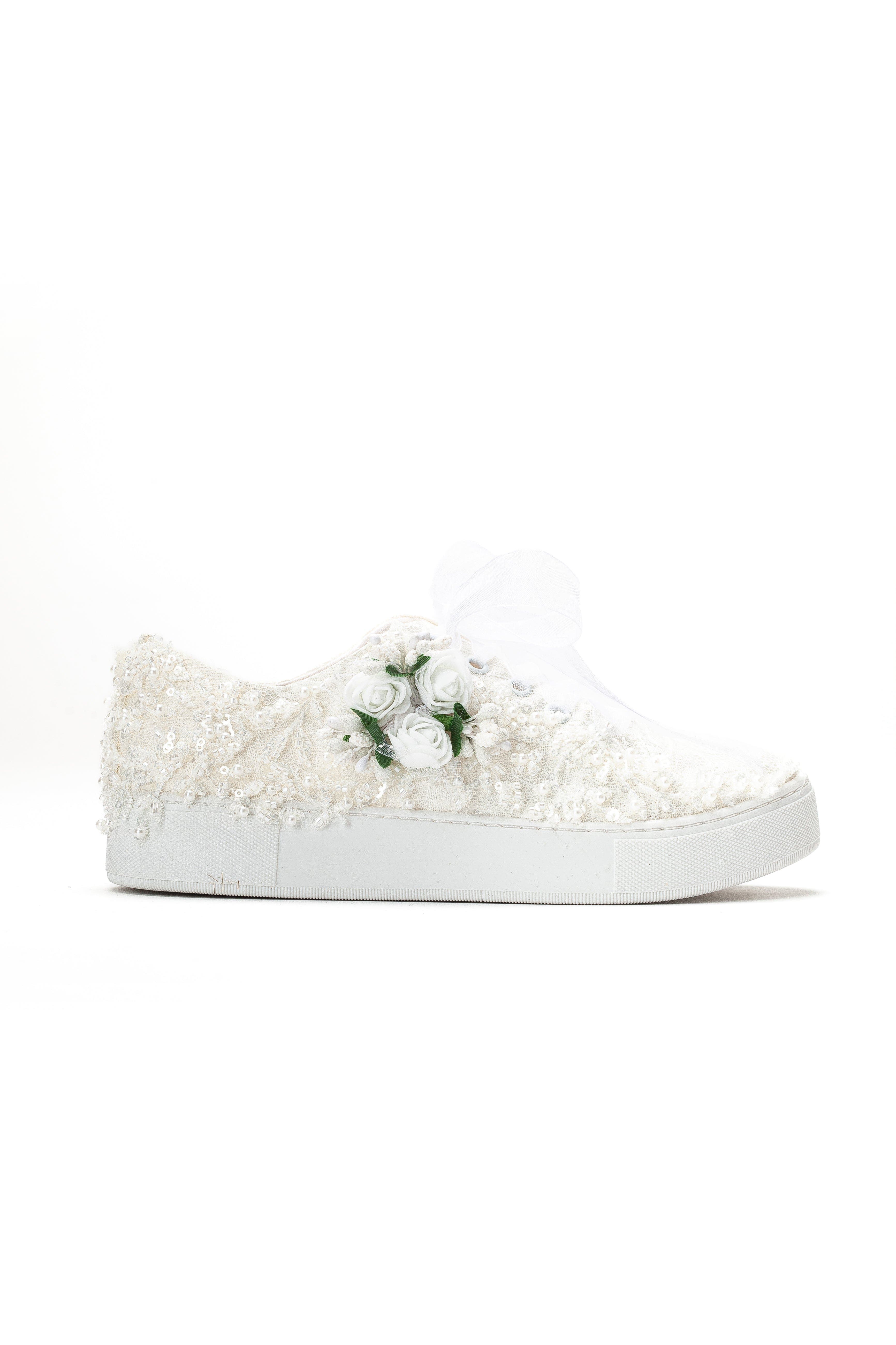 Forever & Always Shoes Rosalie Flower Bridal Sneaker, Alternate, color, Ivory