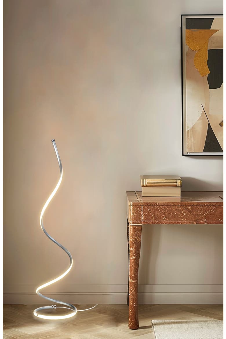 Allure 38" Spiral LED Floor Lamp with Built-In 3-Way Dimmer Function, Alternate, color, Polished Silver