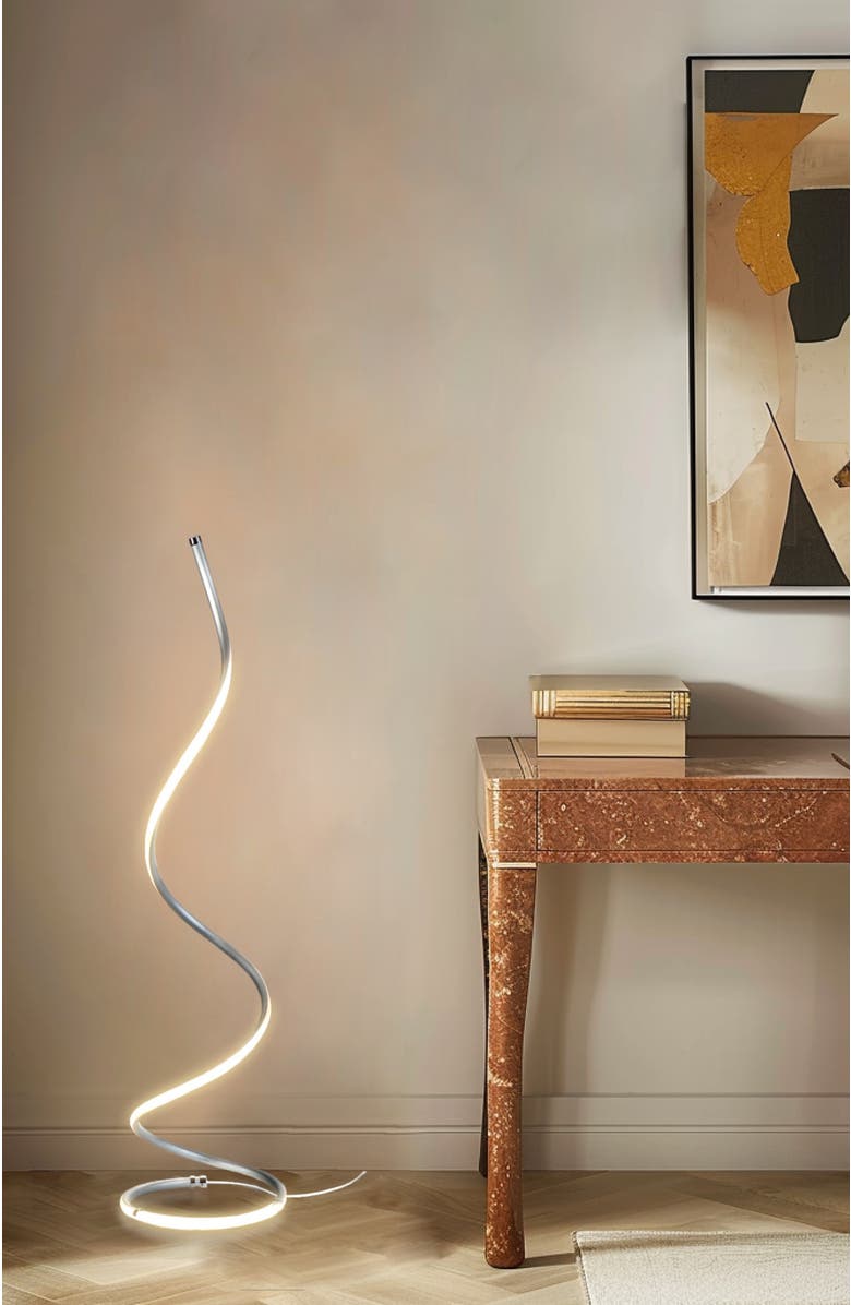 Brightech Allure 38" Spiral LED Floor Lamp with Built-In 3-Way Dimmer Function, Alternate, color, Polished Silver