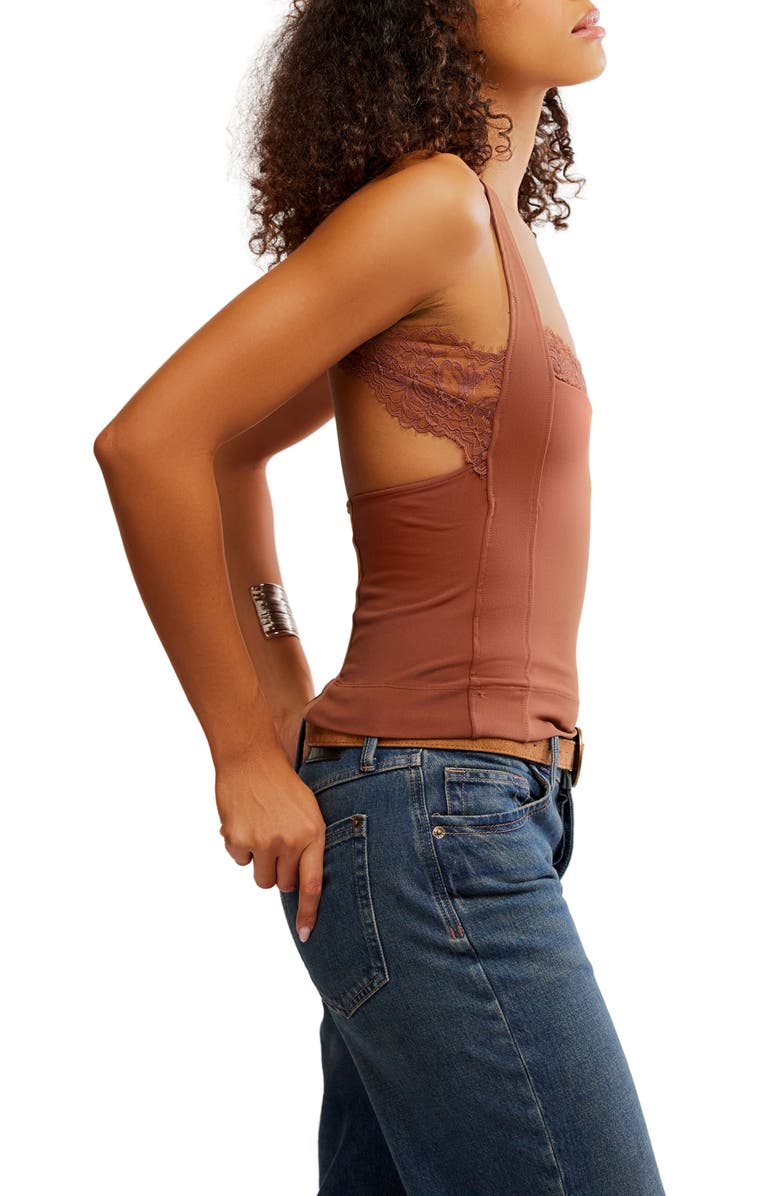 Free People Looking Good Open Back Lace Trim Camisole, Alternate, color, Nutmeg
