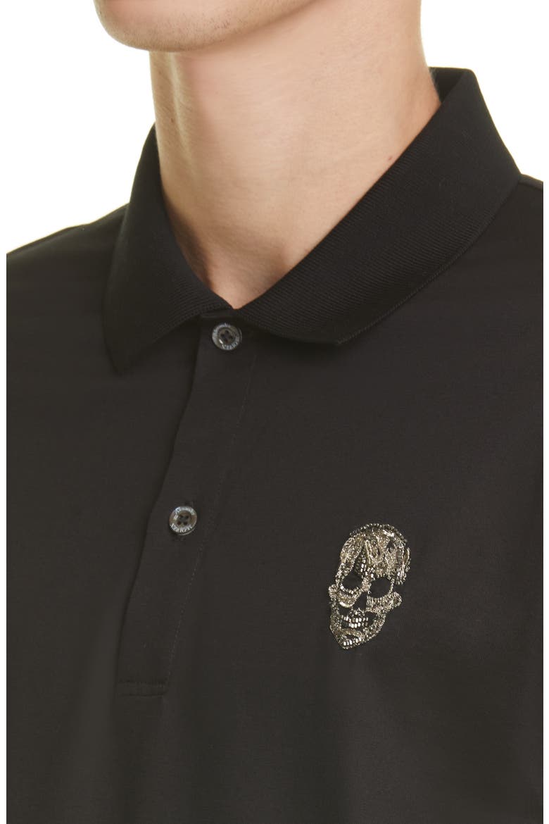 Alexander McQueen Men's Skull Embellished Polo, Alternate, color, BLACK