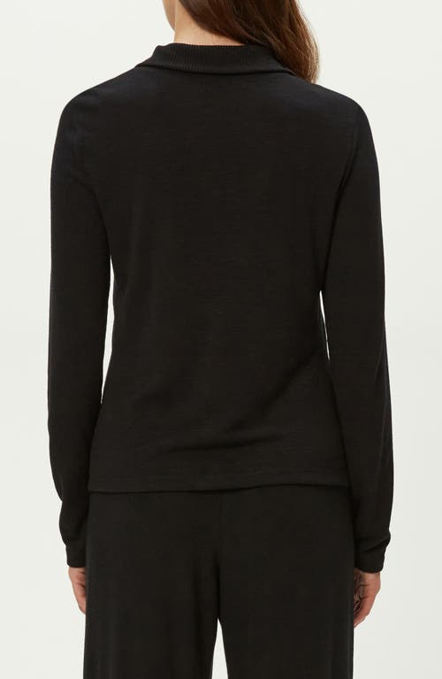 Michael Stars Issa Long Sleeve Snap Placket Polo In Black