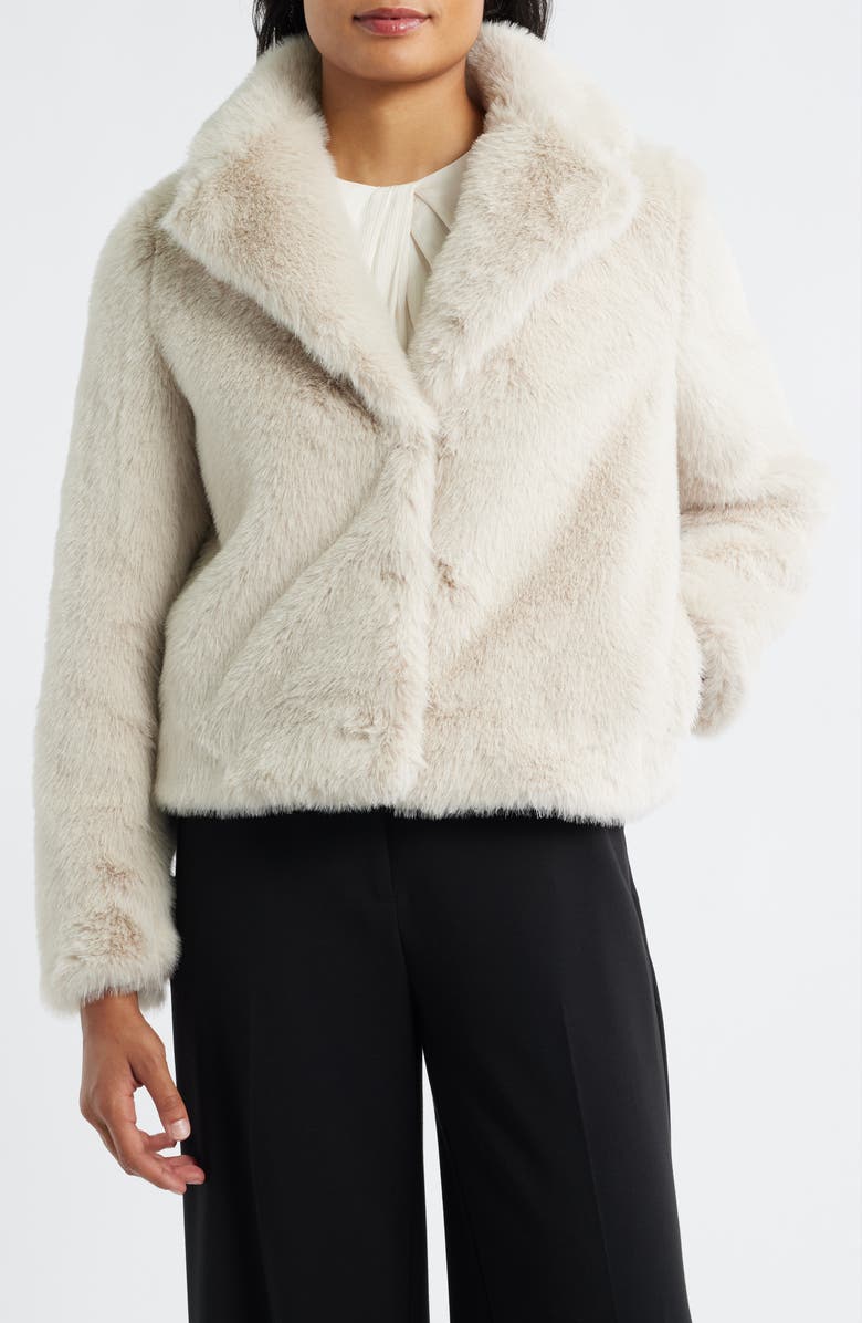 Anne Klein Notched Lapel Faux Fur Crop Jacket, Main, color,