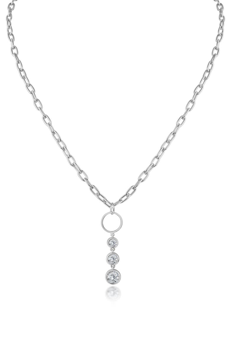 Graduated Round Cubic Zirconia Drop Necklace, Main, color, CLEAR/ SILVER
