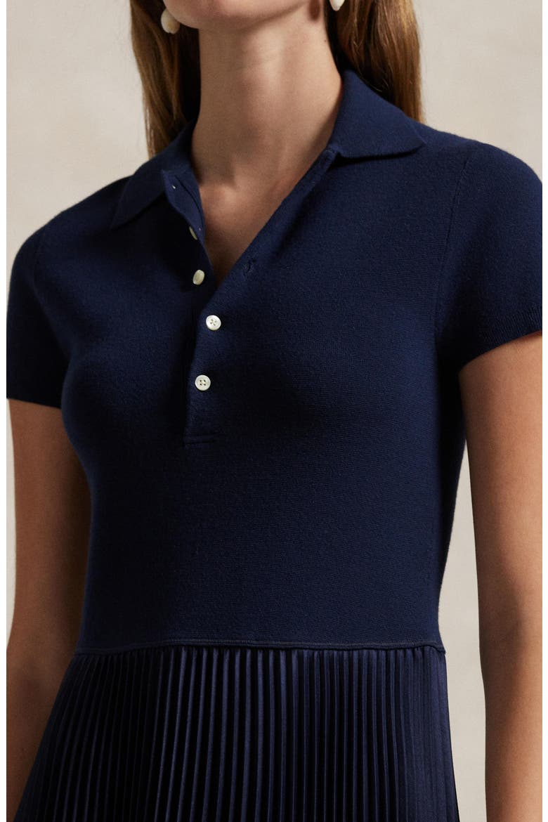 Mixed Media Polo Sweater Dress, Alternate, color, HUNTER NAVY