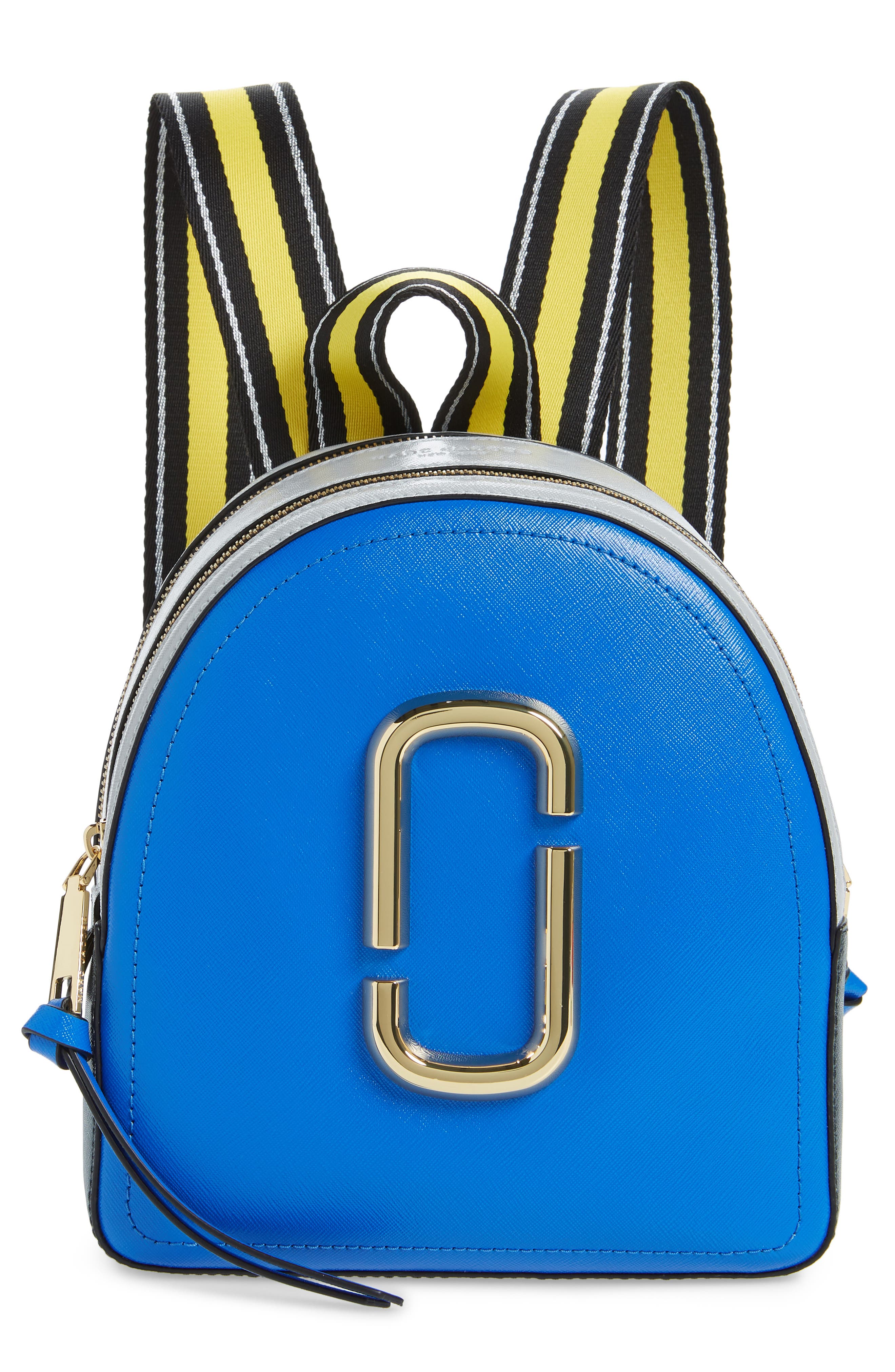MARC JACOBS Pack Shot Leather Backpack, Main, color, DAZZLING BLUE MULTI