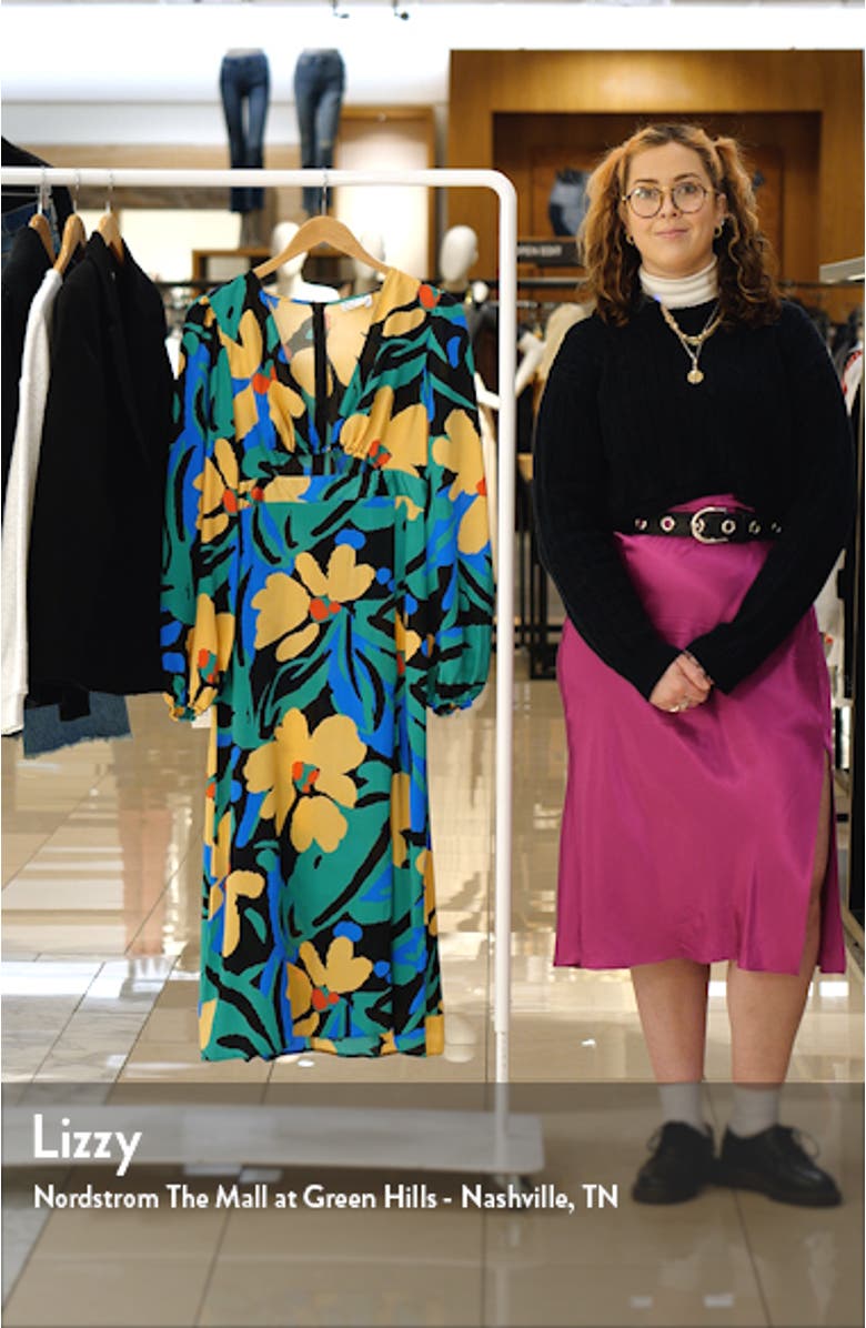 Floral Cutout Long Sleeve Satin Midi Dress, sales video thumbnail