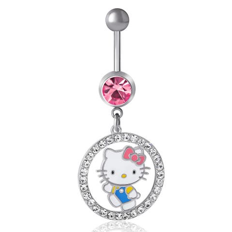 14G Stainless Steel Crystal Dangle Belly Button Ring