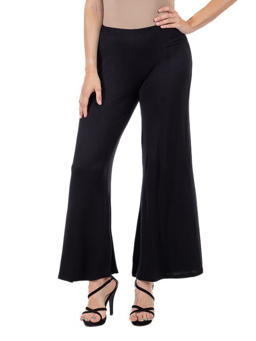 24seven Comfort Apparel Petite Comfortable Solid Color Palazzo Wide Leg Pants In Black
