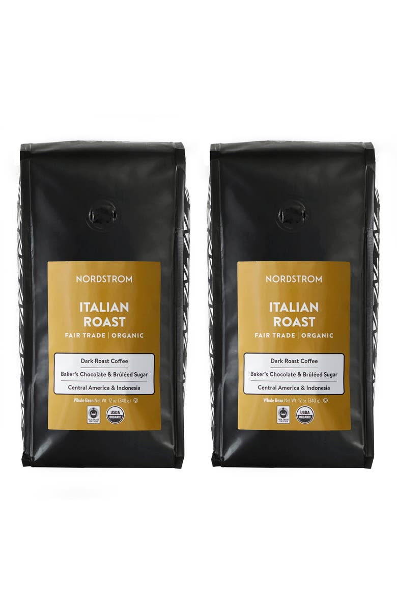 Nordstrom 2-Pack Fair Trade Organic Italian Dark Roast Whole Bean Coffee, Main, color, Brown