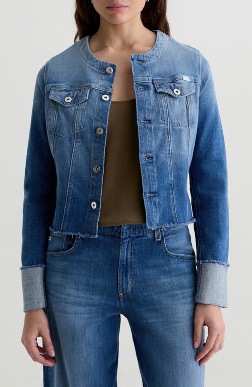 Ag Robyn Raw Hem Fitted Denim Jacket In Blue