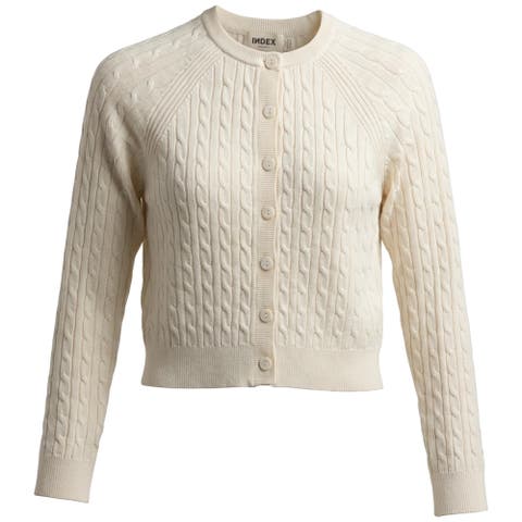 Cable Knit Raglan Sleeve Button Front Cardigan