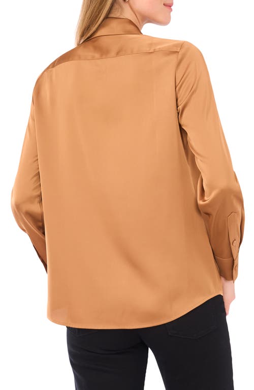 Vince Camuto Satin Long Sleeve Button-up Shirt In Brown