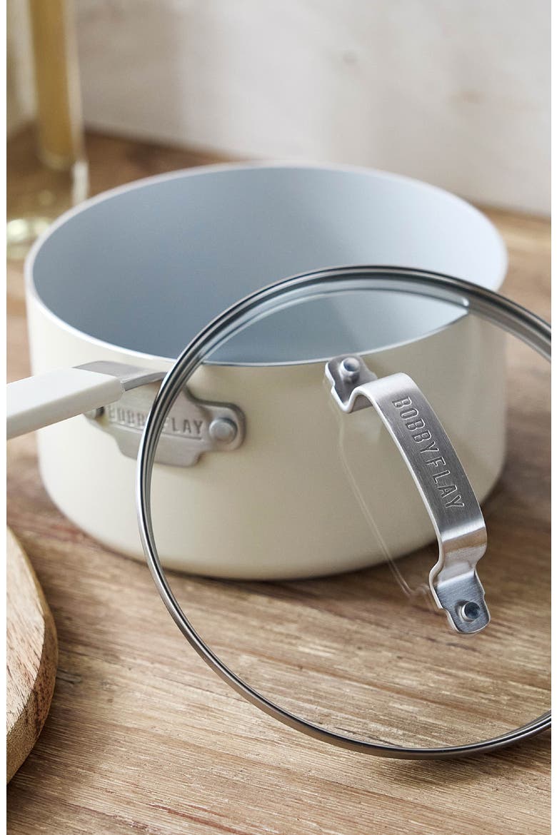 x Bobby Flay Professional Ceramic Nonstick 2.53-Quart Saucepan with Lid, Alternate, color, CREAM