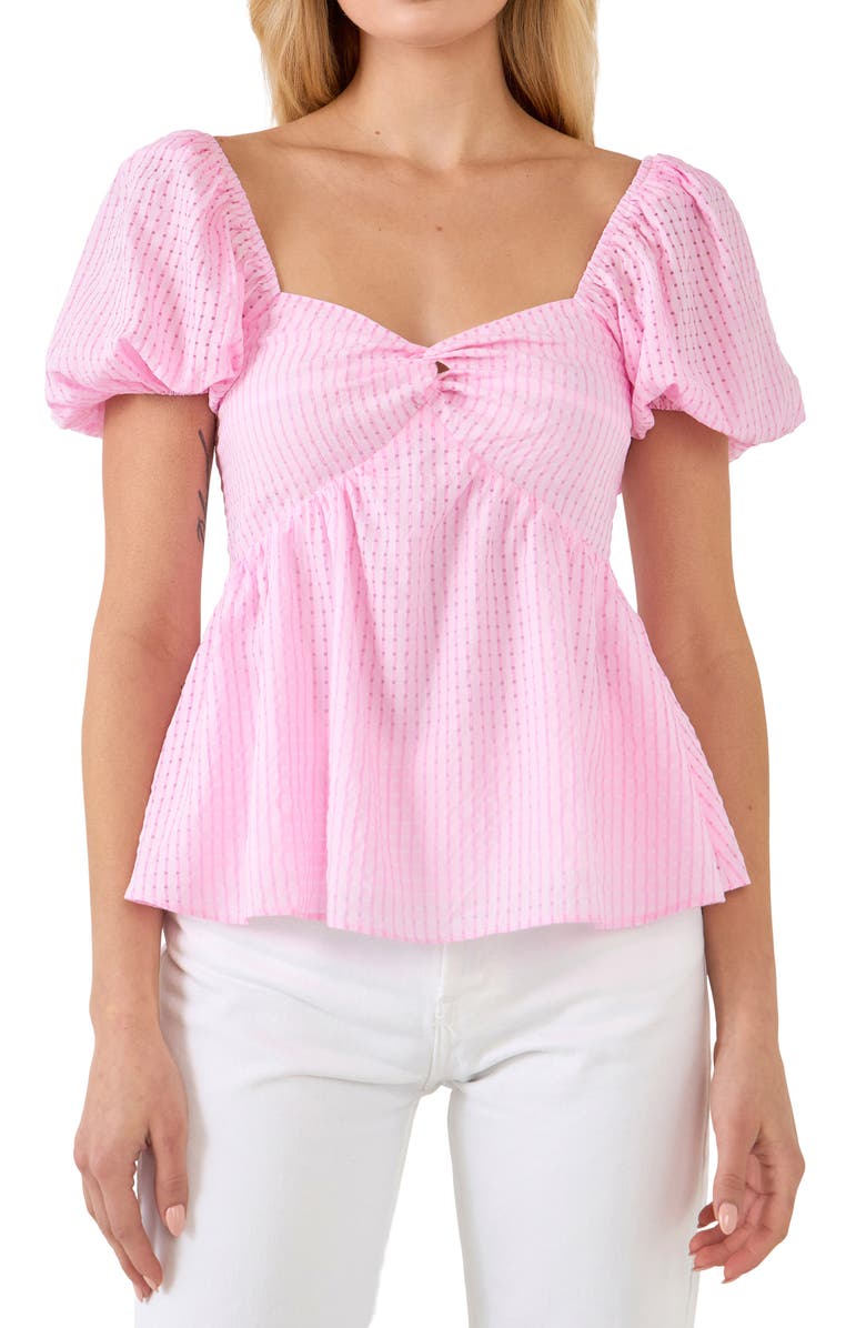 English Factory Check Puff Sleeve Top, Alternate, color, Powder Pink
