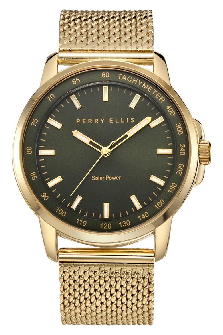 Solar Mesh Strap Bracelet Watch, 41mm, Main, color, GOLD