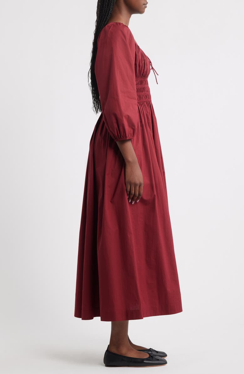 DÔEN Quintessa Shirred Organic Cotton Maxi Dress, Alternate, color, Deep Crimson