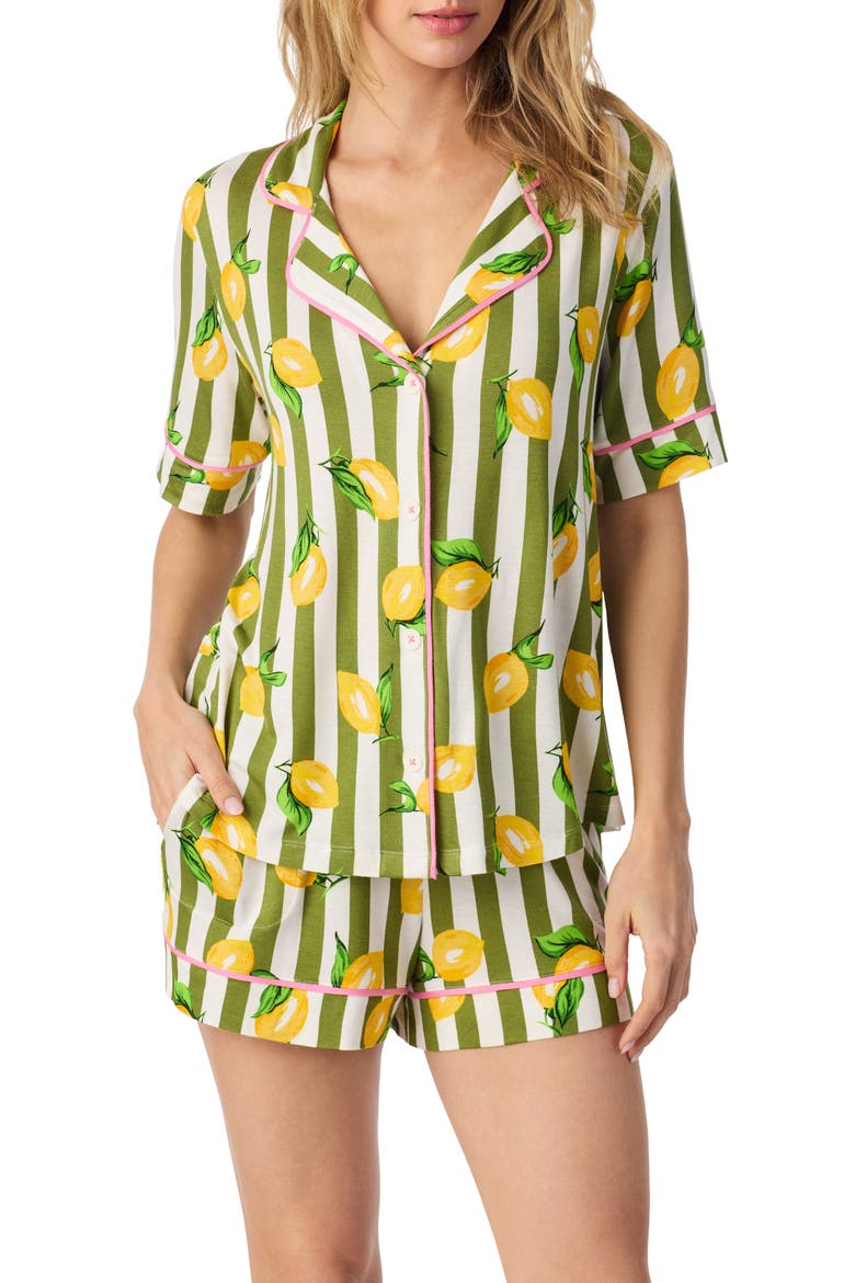 Print Short Pajamas, Alternate, color, GREEN STRIPE