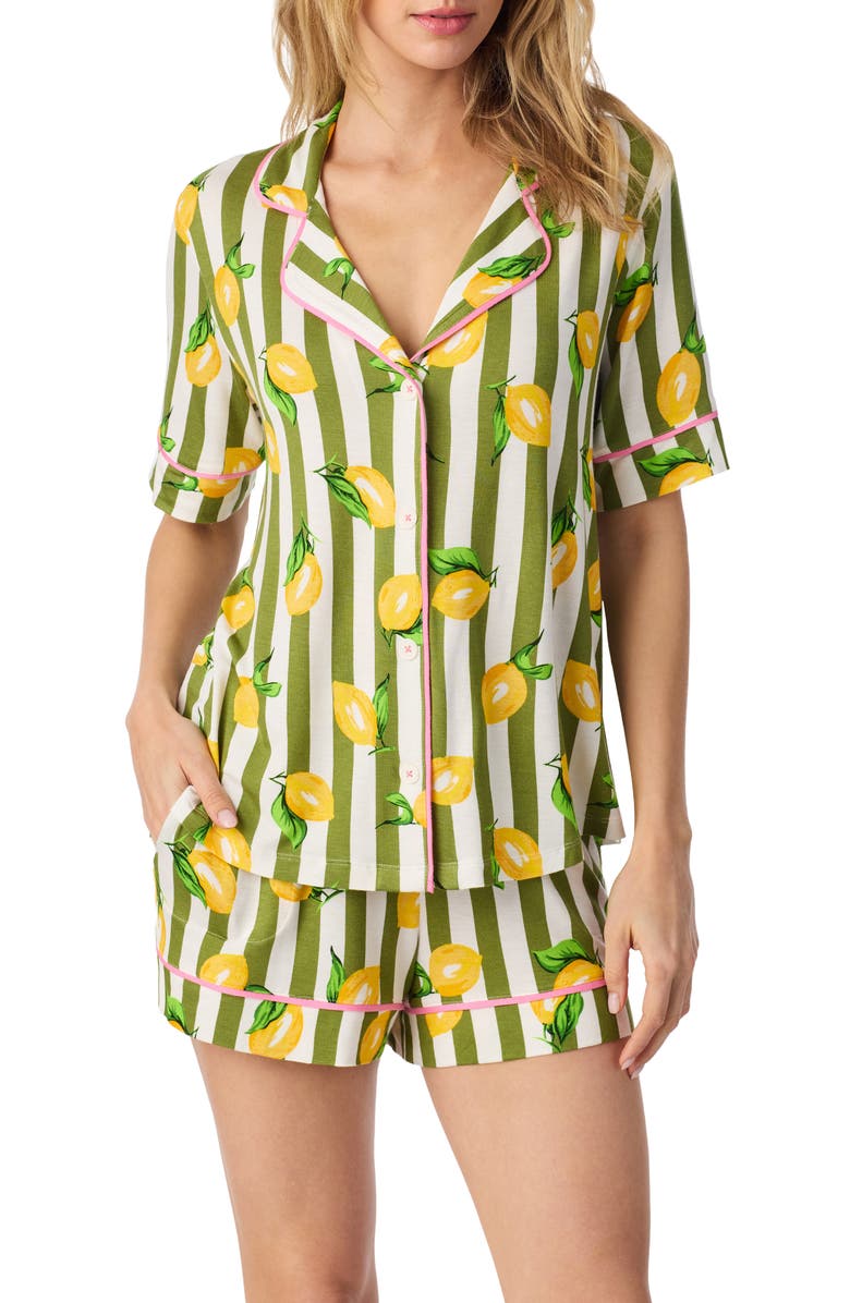 Room Service Pjs Print Short Pajamas, Alternate, color, Green Stripe