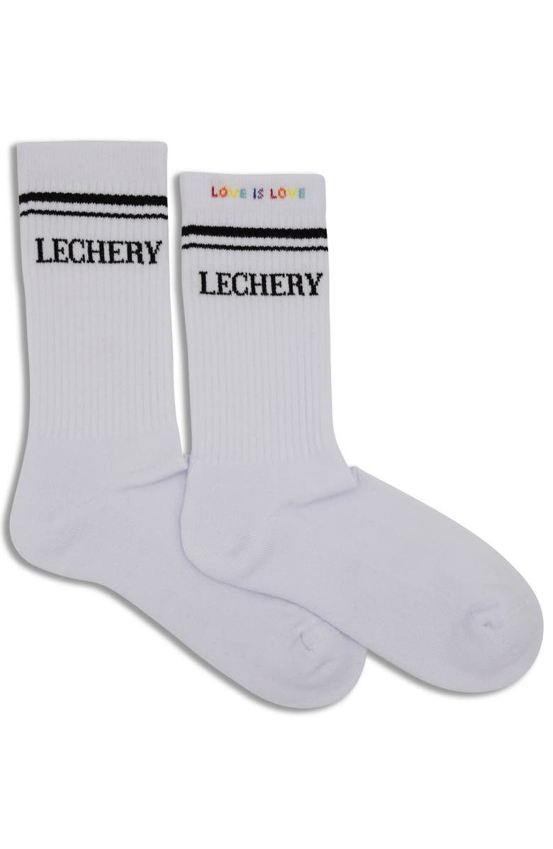 LECHERY<sup>®</sup> Love is Love Varsity Striped Crew Socks, Alternate, color, White