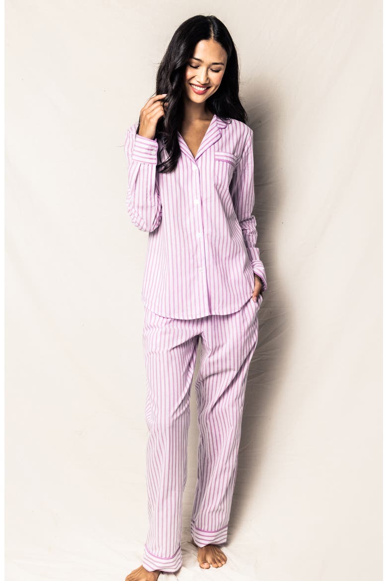French Ticking Stripe Cotton Pajamas, Alternate, color, PURPLE
