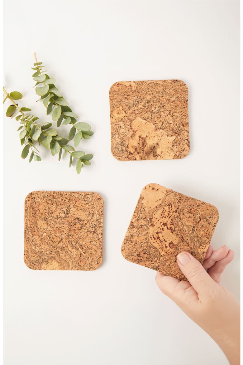 Natural Cork Square Coaster Set of 8, Alternate, color, Natural Cork