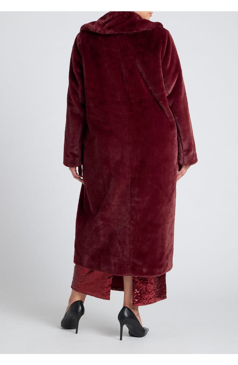 ELOQUII Faux Fur Long Coat, Alternate, color, Burgundy