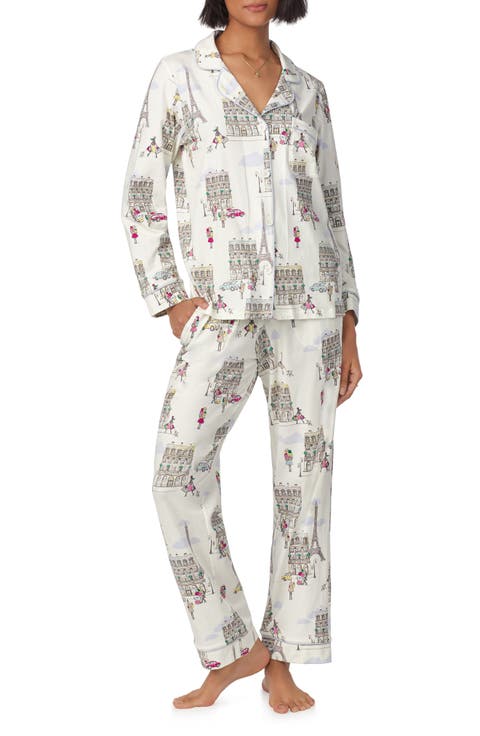 Print Stretch Organic Cotton Jersey Long Pajamas
