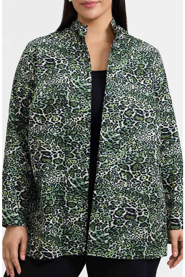 Carolina Leopard Print Cotton Sateen Button-Up Shirt, Main, color, BASIL GREEN/ MULTI