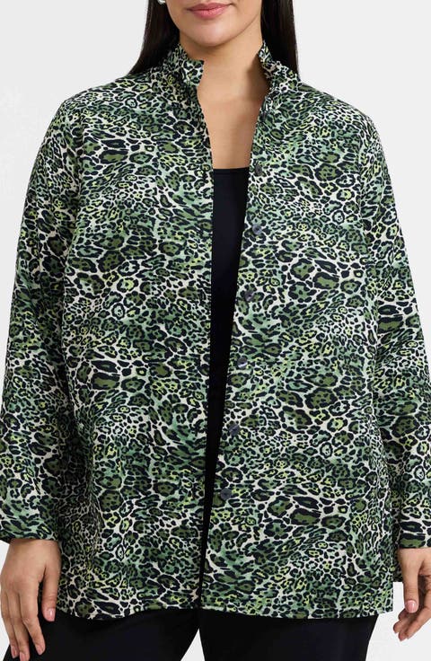 Carolina Leopard Print Cotton Sateen Button-Up Shirt (Plus)