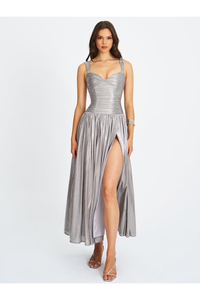 Palmer Glitter Drop Waist Maxi Dress, Alternate, color, Silver