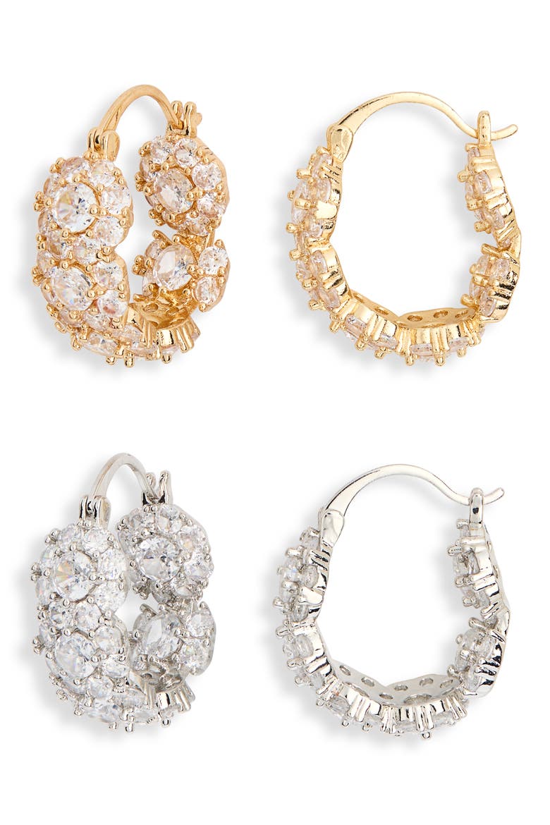 2-Pack Cubic Zirconia Hoop Earrings, Main, color, GOLD/ SILVER