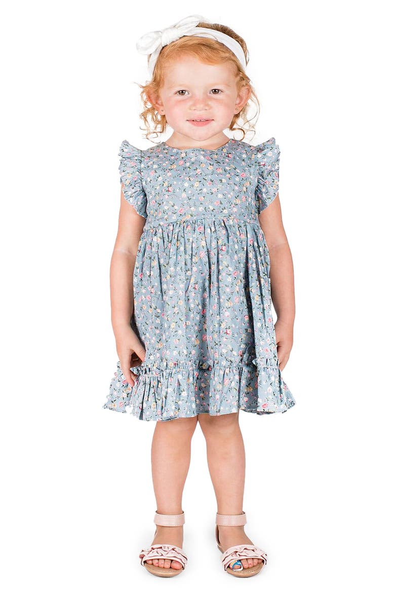 Kids' Floral Pinafore Dress, Alternate, color, BLUE