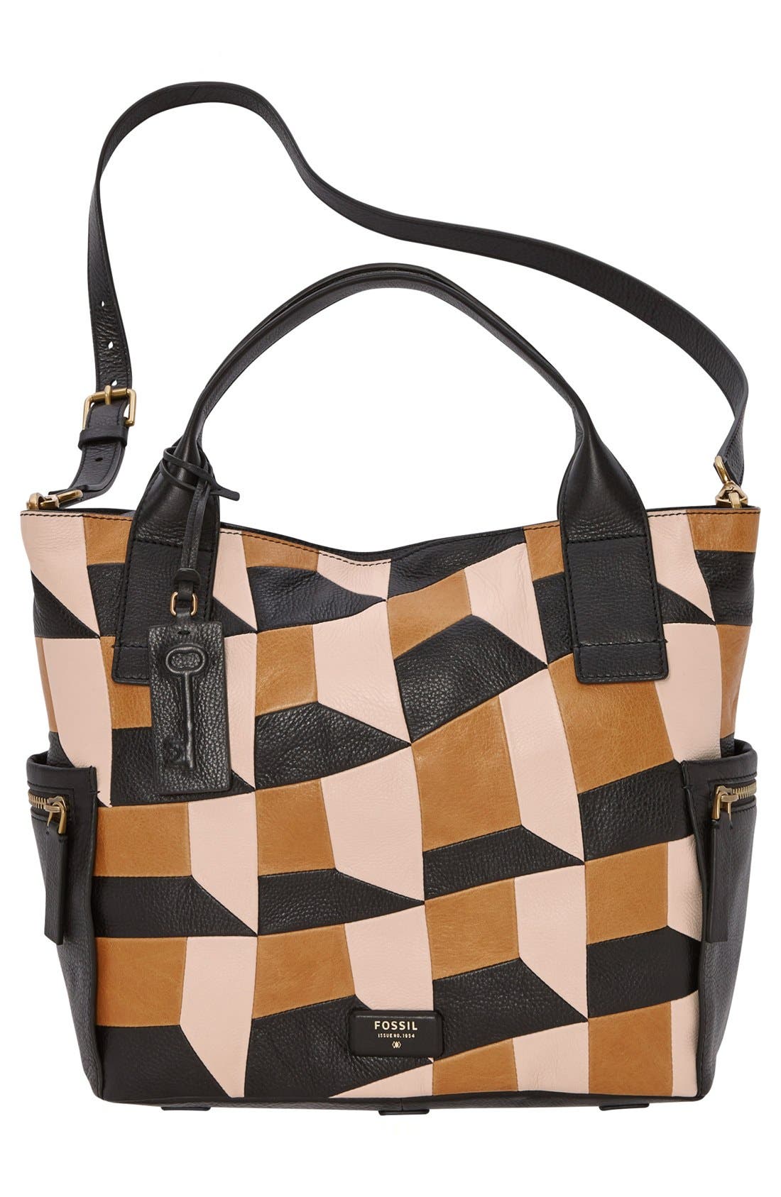 'Emerson' Patchwork Leather Satchel, Alternate, color, NEUTRAL MULTI
