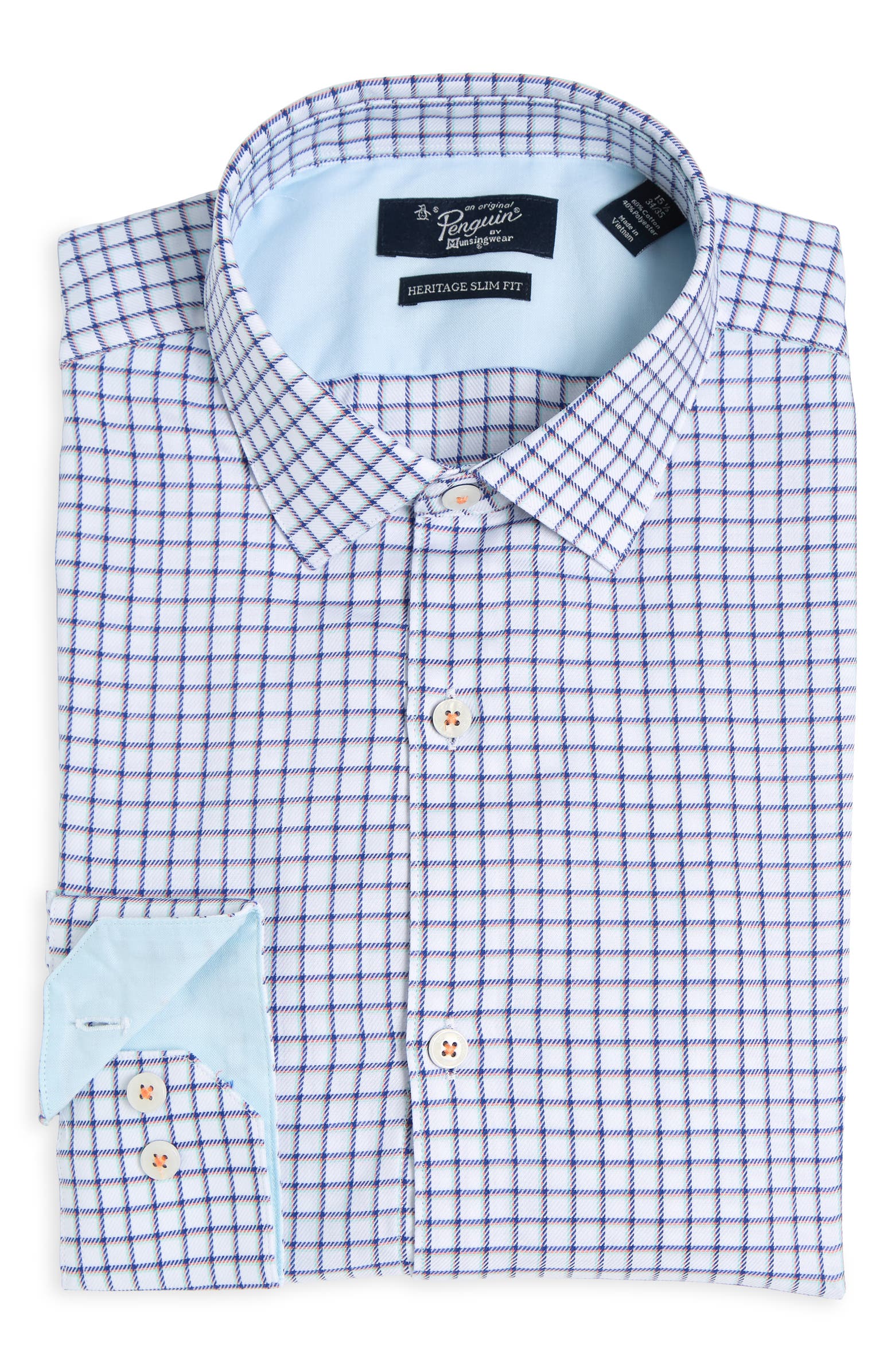 Original Penguin slim cropped smart trousers in blue check Original Penguin slim cropped smart trousers in blue check