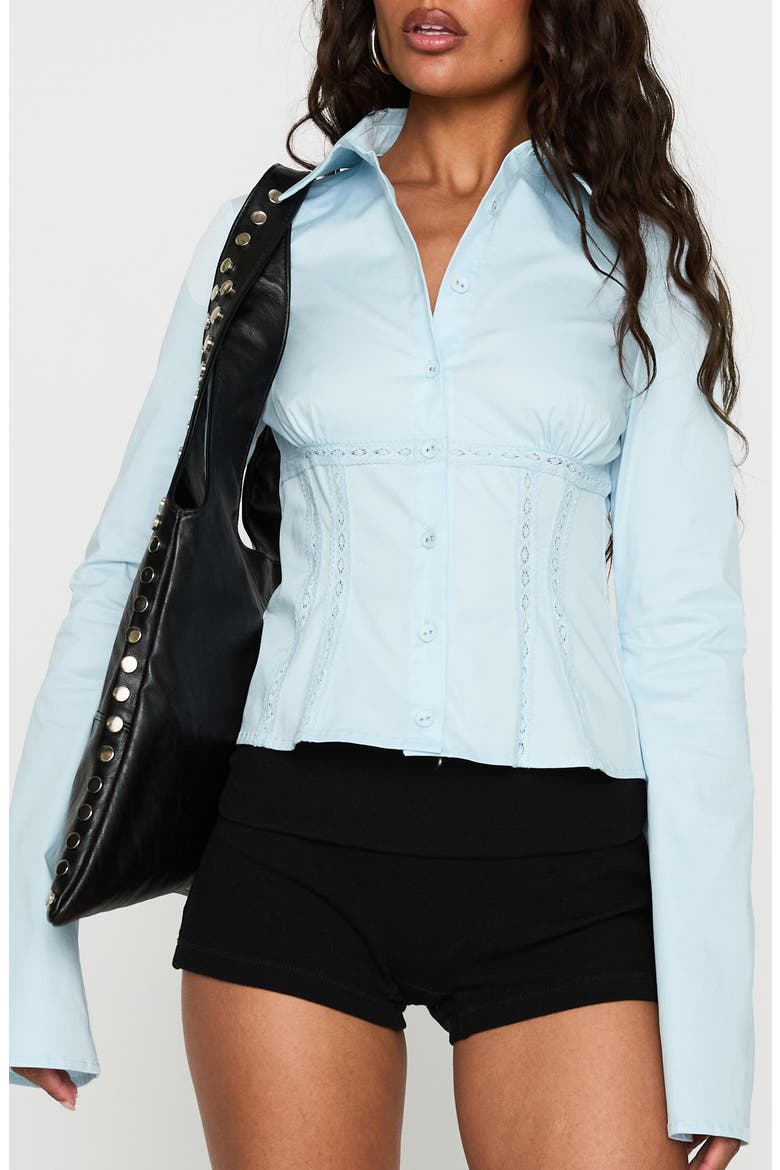 Merritt Lace Inset Button-Up Shirt, Main, color, BLUE