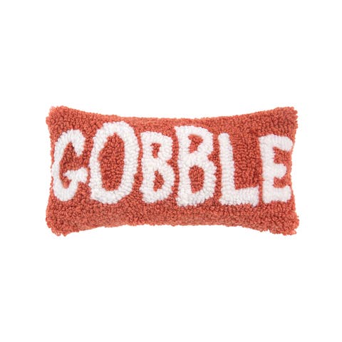 Gobble Script Rectangle Small Small/Petite Hooked Accent Pillow, 6" x 12"