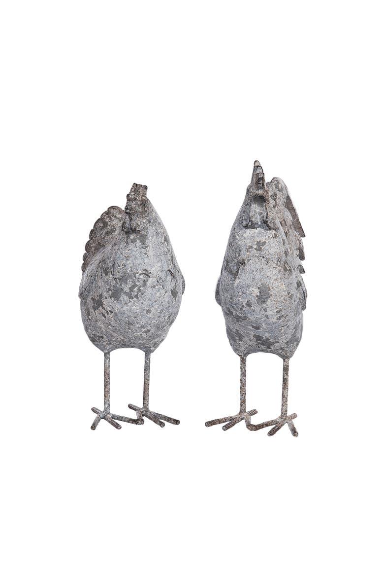 Resin Distressed Rooster Garden Statue Set of 2 Multicolored for Spring Home Decor, Alternate, color, Gray