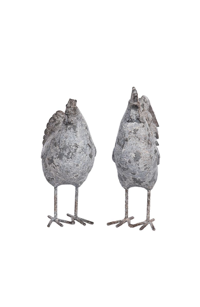 Transpac Resin Distressed Rooster Garden Statue Set of 2 Multicolored for Spring Home Decor, Alternate, color, Gray