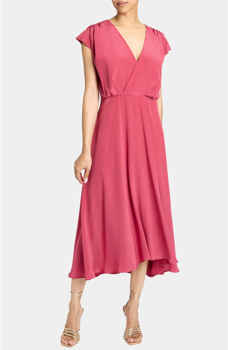 Santorelli TALIA Cap Sleeve Midi Dress Silk Crepe De Chine, Alternate, color, Peony