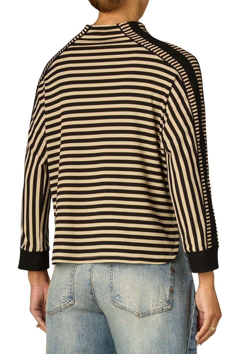 Stripe Mock Neck Rib Top, Alternate, color, BLACK/ ECRU