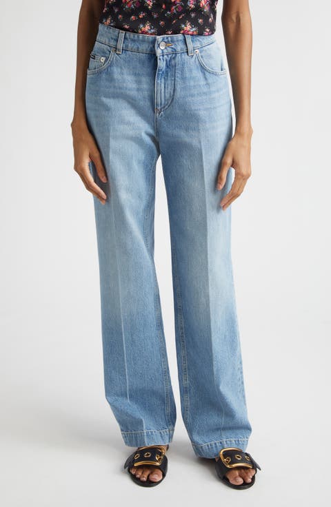 Loose Pressed Crease Straight Leg Jeans