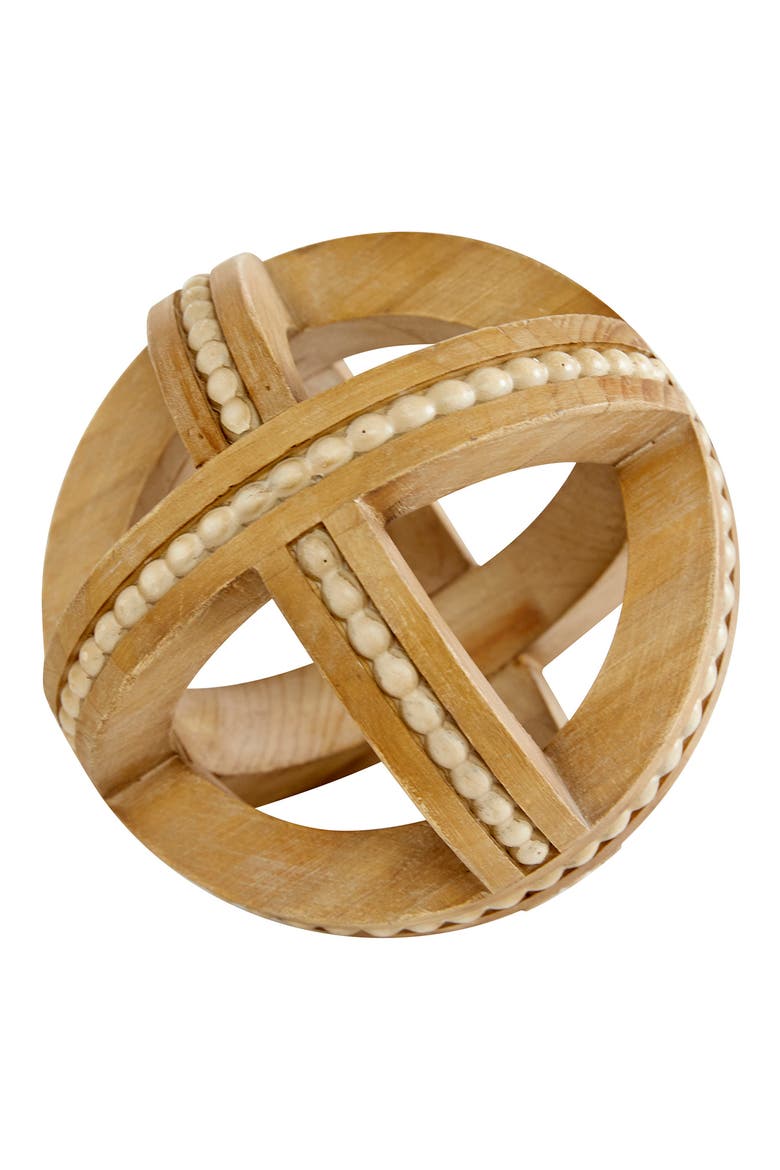 Light Brown Wood Handmade Beaded Geometric Sculpture - Set of 3, Alternate, color, LIGHT BROWN