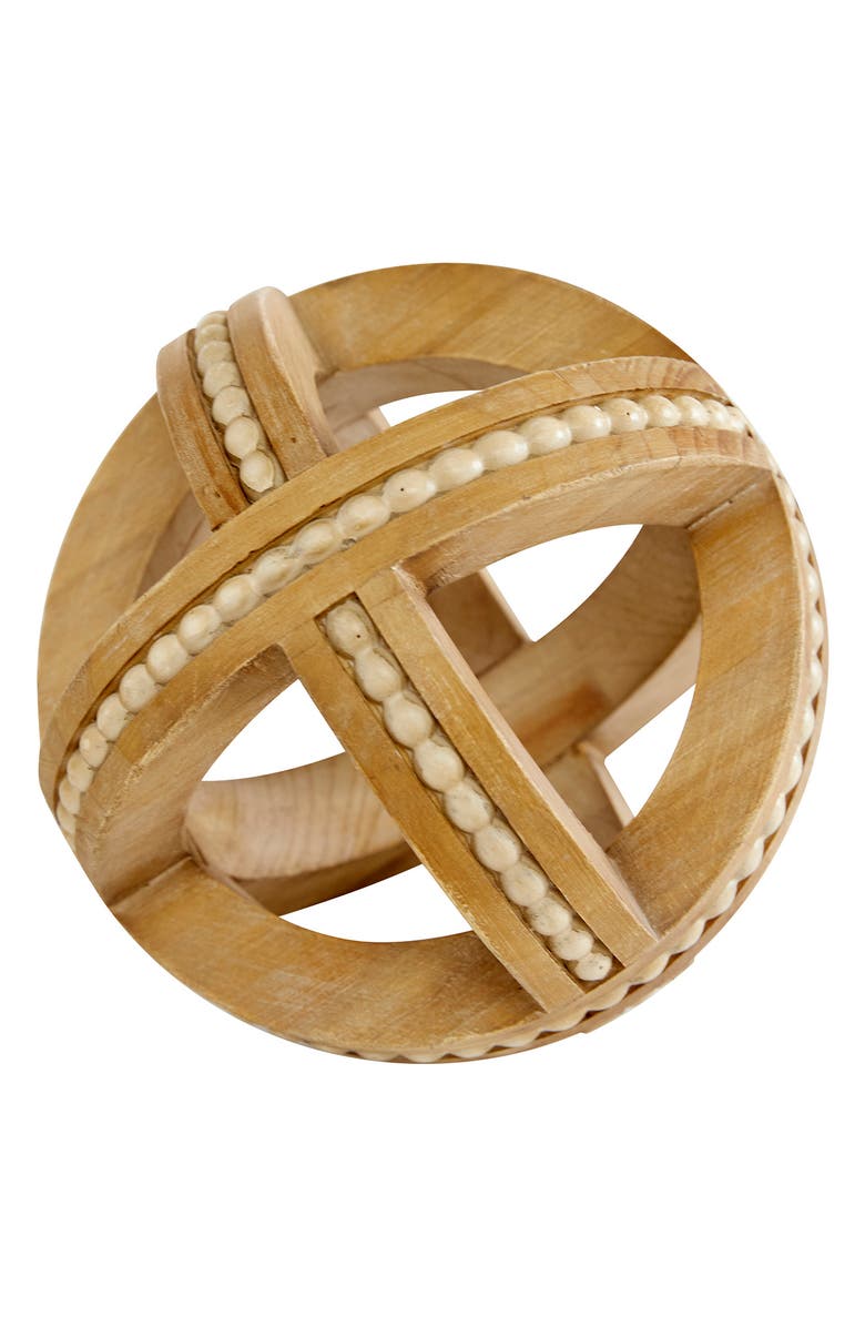 SONOMA SAGE HOME Light Brown Wood Handmade Beaded Geometric Sculpture - Set of 3, Alternate, color, Light Brown