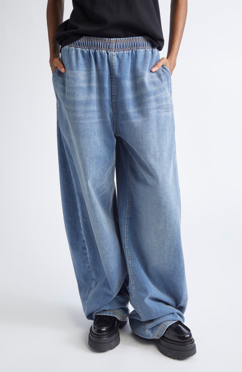 Alexander Wang Elastic Waist Brushed Denim Sweatpants, Main, color, Washed Light Blue