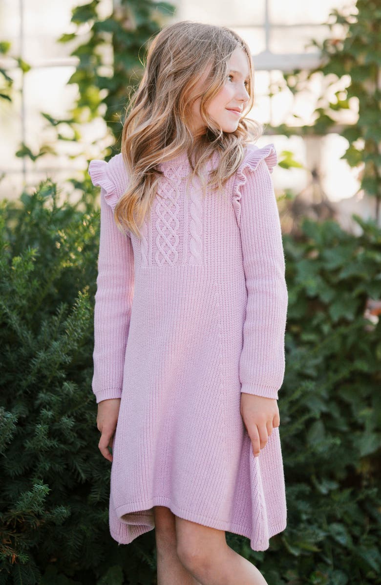 Hope & Henry Kids' Organic Long Sleeve Flutter Detail Sweater Dress, Alternate, color, Lavender Heather