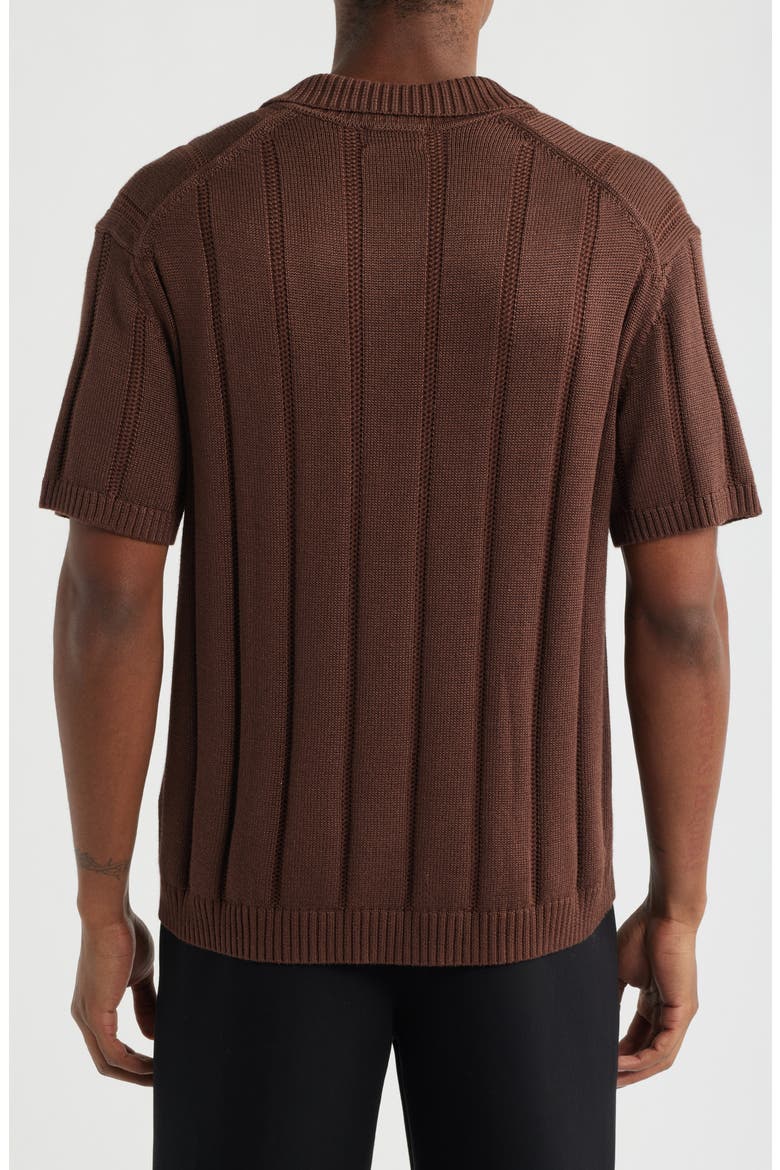 Boxy Short Sleeve Polo Sweater, Alternate, color, BROWN ROCK