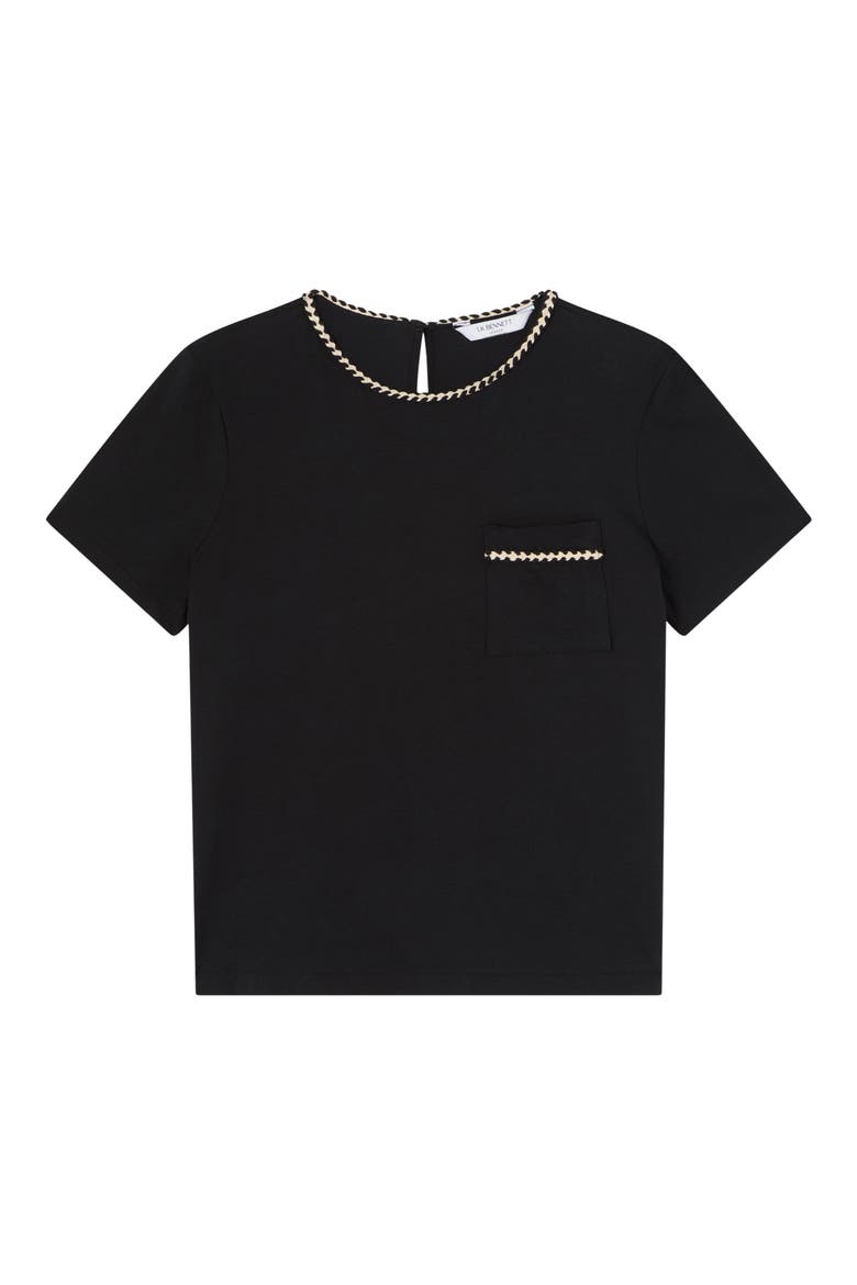Vita Braided Trim Cotton T-Shirt, Alternate, color, BLACK CREAM