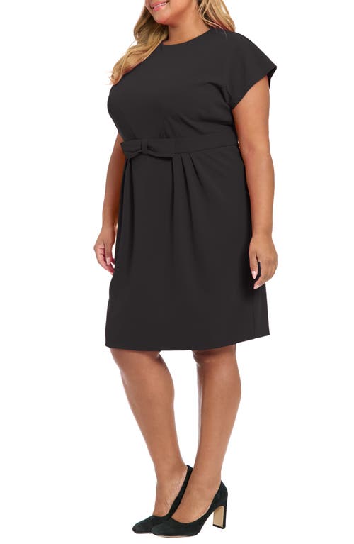 London Times Short Sleeve Bow Waist Sheath Dress In Black